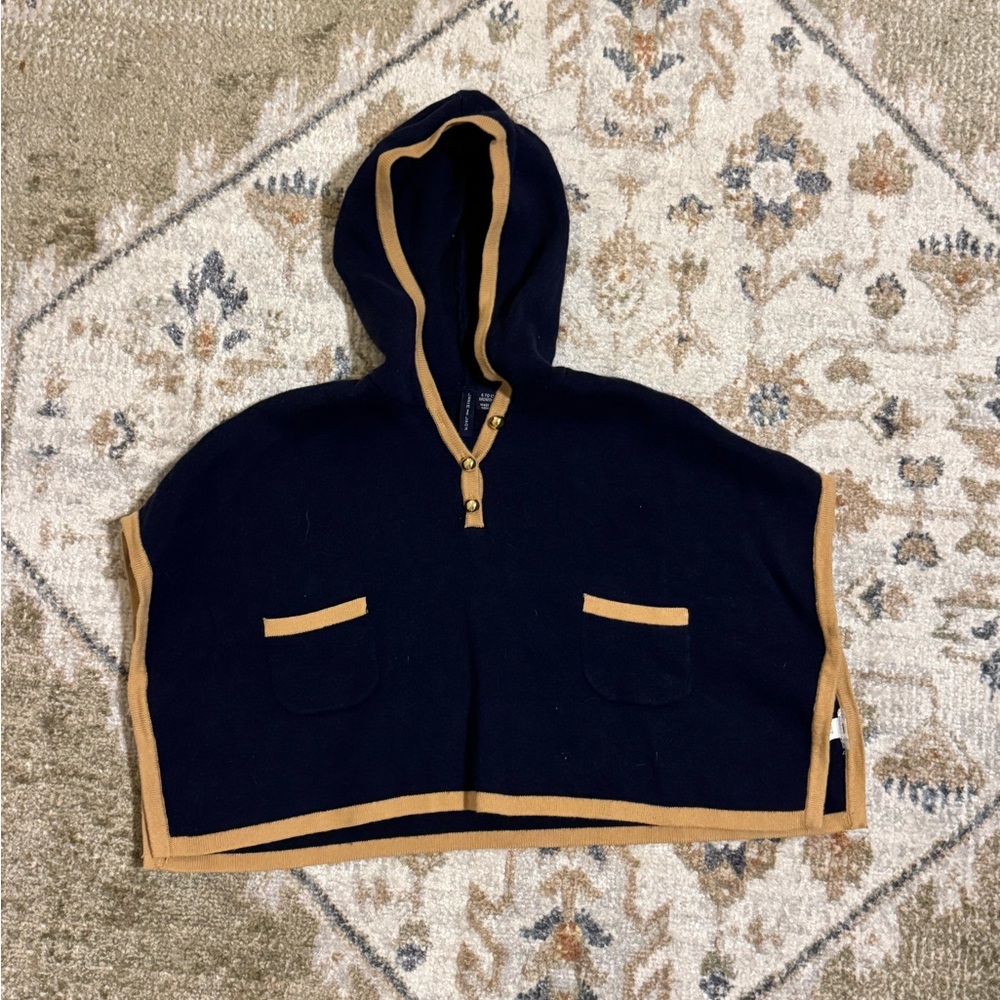 Janie and Jack | Navy and Tan Hooded Poncho